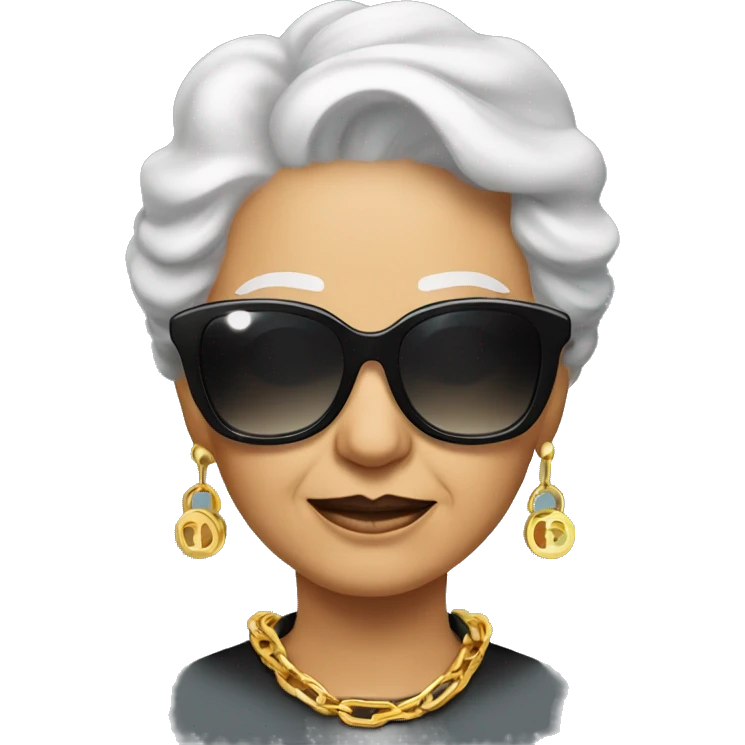 rich cool grandma in black sunglasses with a gold chain emoji