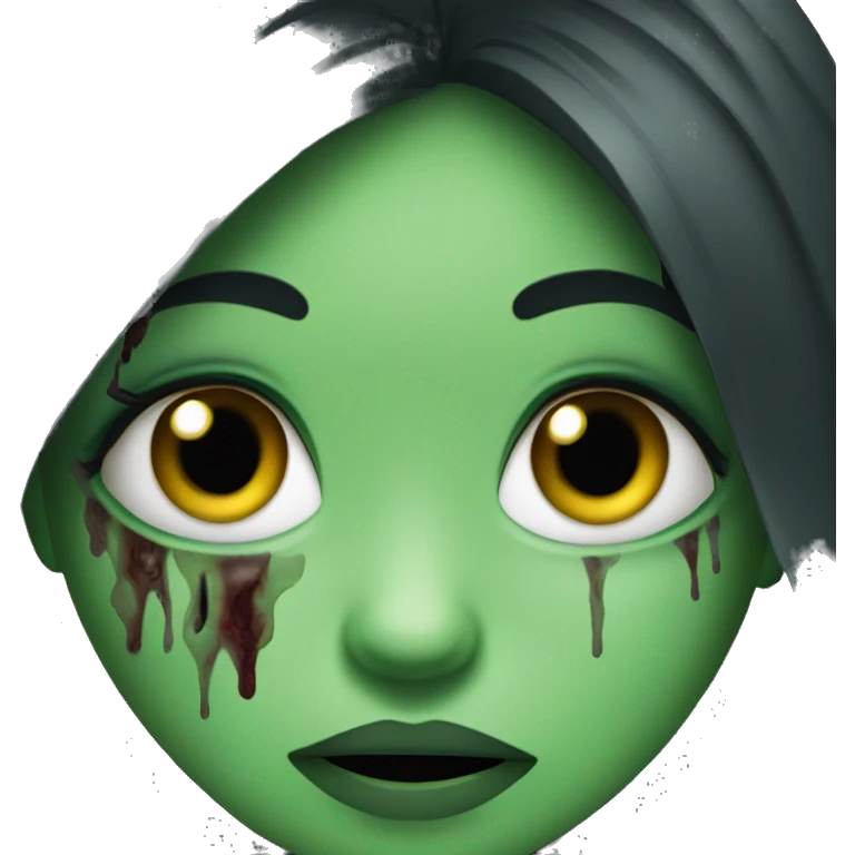 green zombie girl with black layered hair emoji