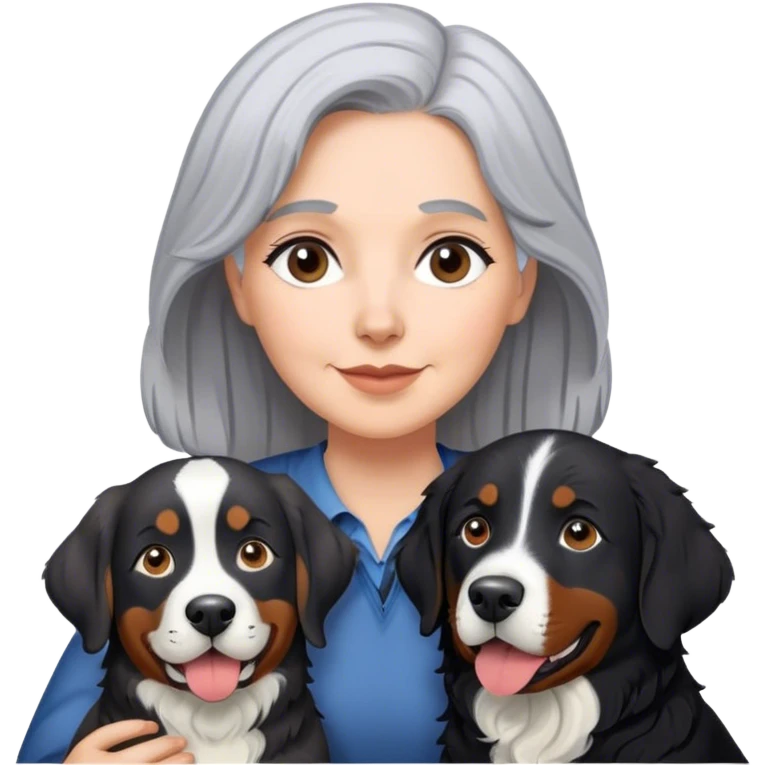 Gray hair Woman and black lab with Bernese mountain dog emoji