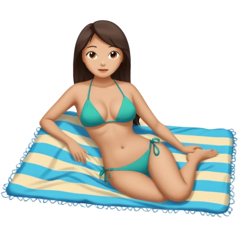 +Naked chinese woman full body large breasts laying on a blanket at the beach with ocean emoji