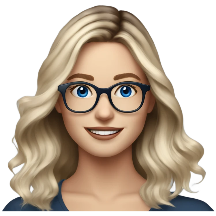 Shoulder length Balayage pale model lady with glasses and blue eyes happy  emoji