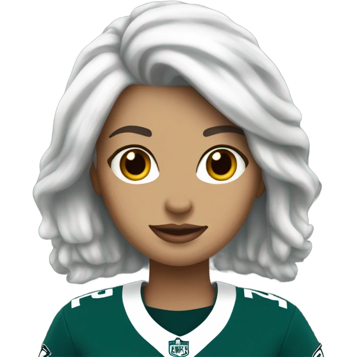 White female white hair wearing Philadelphia Eagles jersey emoji
