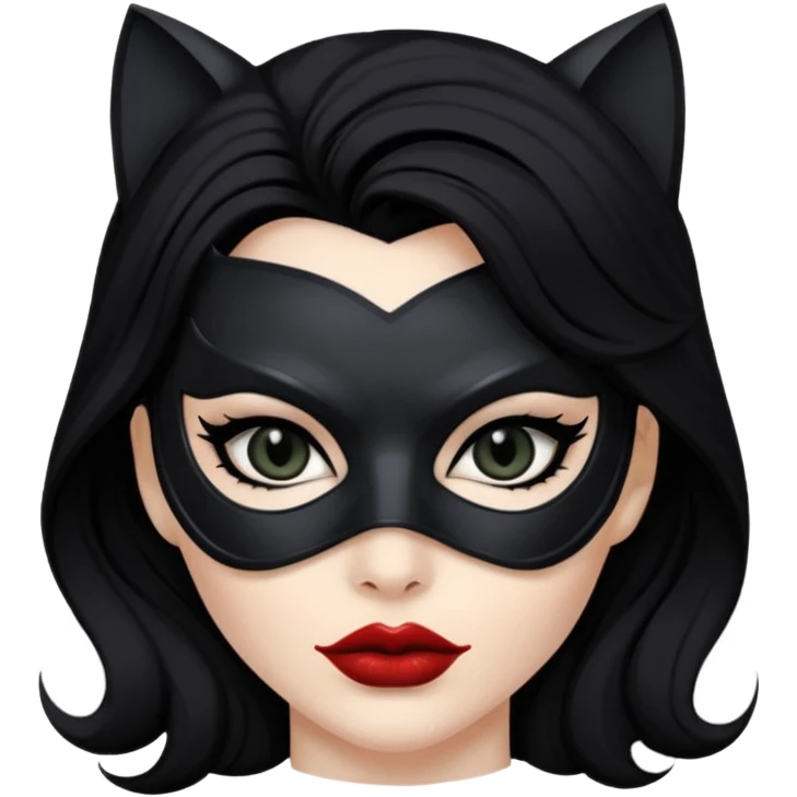 Cat woman  black eyes with black eyeliner dark hair big lips  emoji