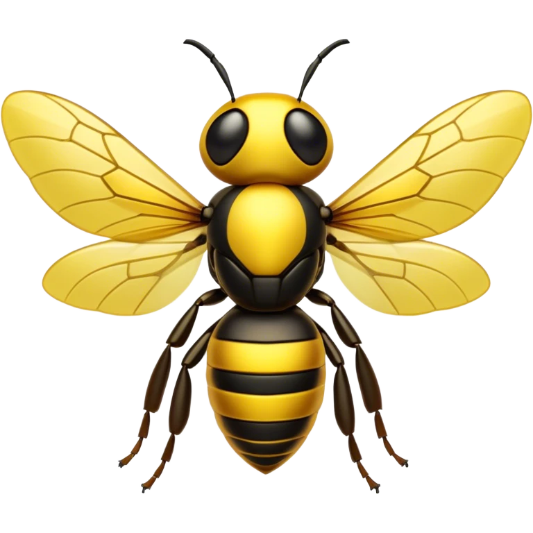 Cinematic Noble Hornet Portrait Emoji, Poised and intimidating, with a sleek, segmented body in bold yellow and black hues, sharp, focused eyes, and delicate, translucent wings, Simplified yet sharp and sophisticated features, highly detailed, glowing with a soft, insectile radiance, high shine, intelligent and formidable, stylized with an air of natural authority, focused and alert, soft glowing outline, capturing the essence of a watchful and confident hornet that appears ready to buzz out of the screen with effortless power! emoji