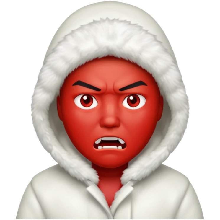 asian, eskimo glass, white coat, angry, red face emoji