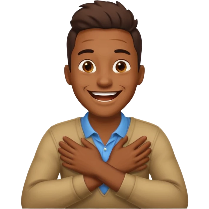 Hands crossed holding neck laughing guy  emoji