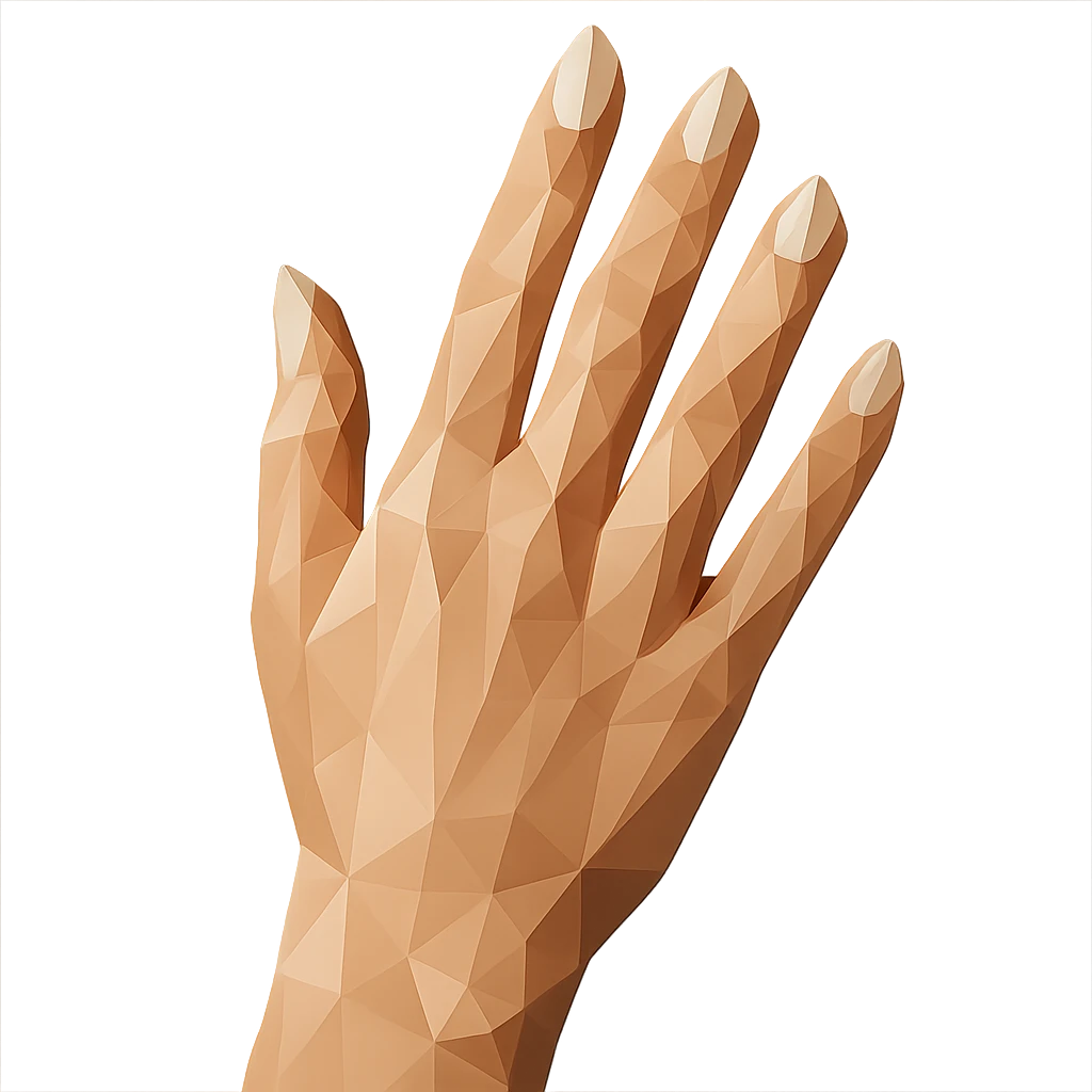 beautiful realistic female hand with five fingers and beige manicure, polygonal style emoji