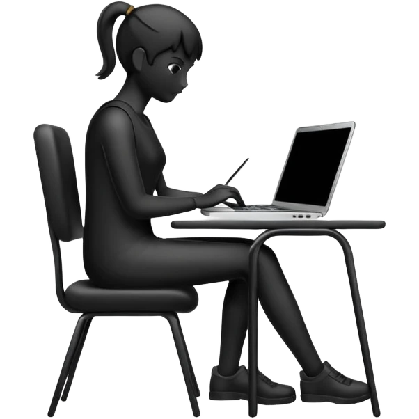Minimalistic flat vector icon, iOS style, thin black contour on white background. Person silhouette sitting with a laptop, code brackets <> on the screen. Clean, no te emoji