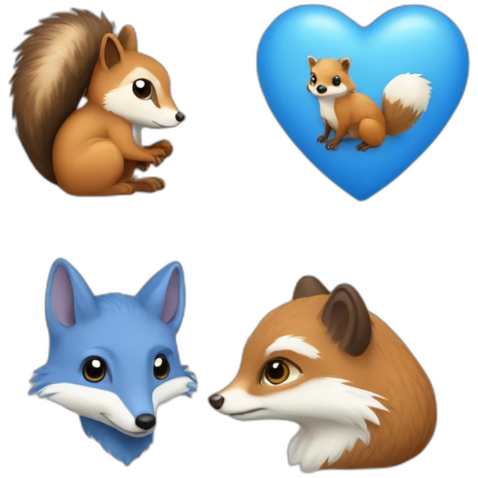blue heart with hedgehog fox squirrel emoji