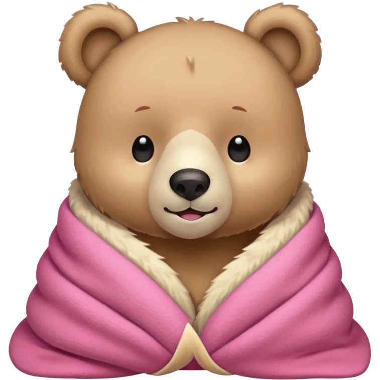 cuddly bear with a pink blanket wrapped around him emoji