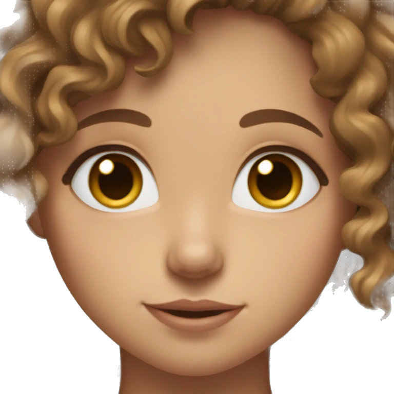 Girl with brown curly hair and blue eyes and tan/white skin  emoji
