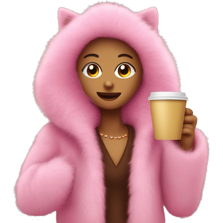 pink fur coat with a glass of coffee in hand emoji