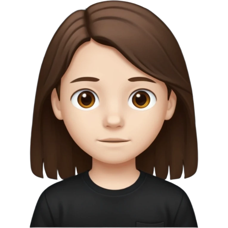 whit brown hair and brown eyes a 10 year old kid Long hair and anime black shirt emoji