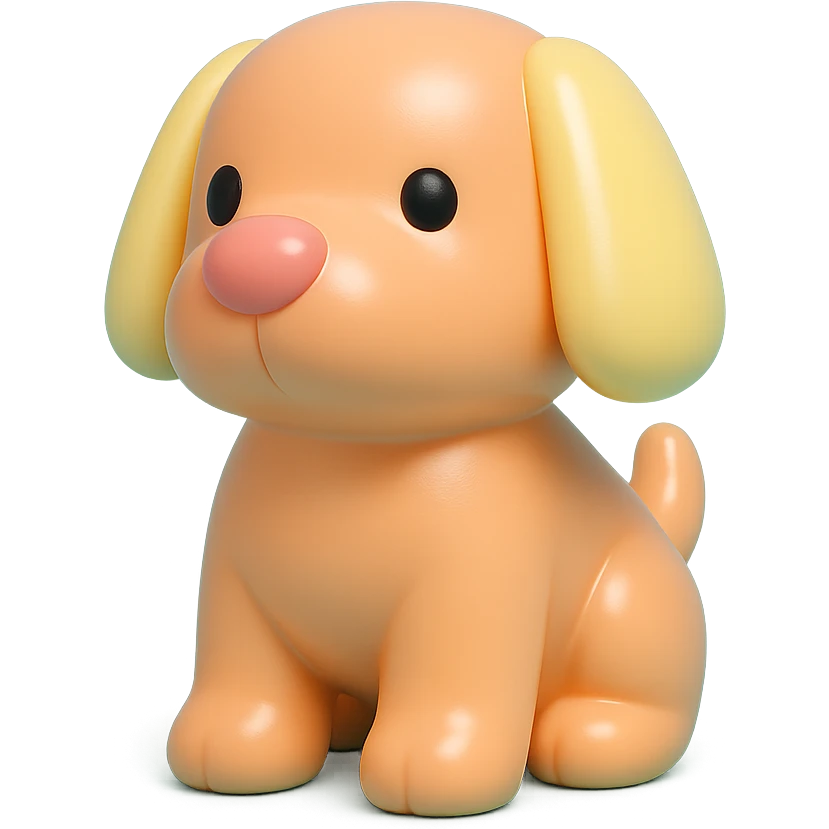               Transform {subject} into a soft vinyl figure with a smooth, glossy surface. The material should look slightly rubbery and tactile, with minimalistic curves and a matte-gloss hybrid finish. Use pastel or soft solid colors. The surface is seamless, with no visible textures or roughness. Studio lighting, vibrant background, clean, playful, designer toy aesthetic and no shadows. {subject} = dog emoji