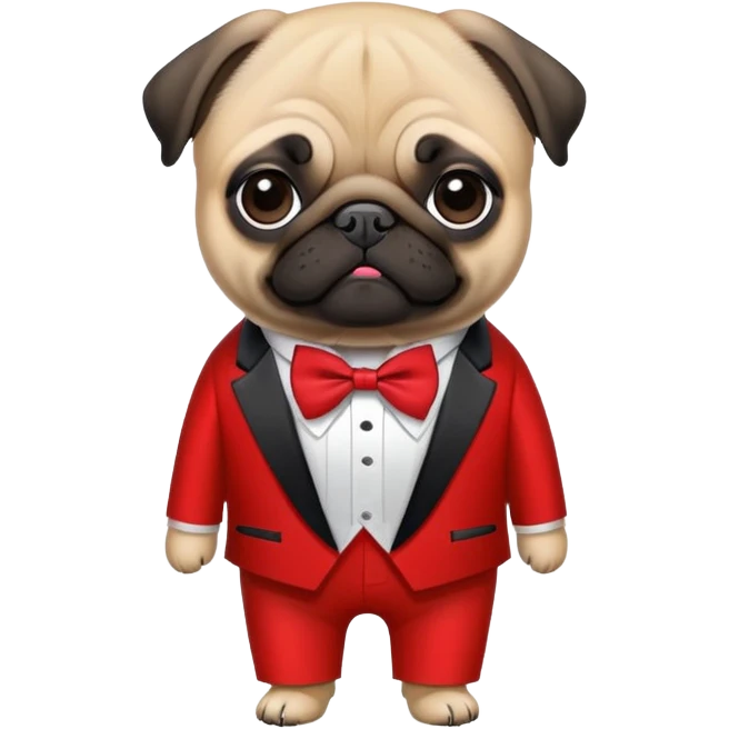 pug dog wearing a vermillion tuxedo emoji