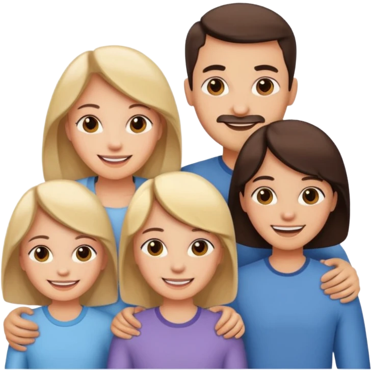 Happy family of 5: mom, dad, sisters and brother emoji