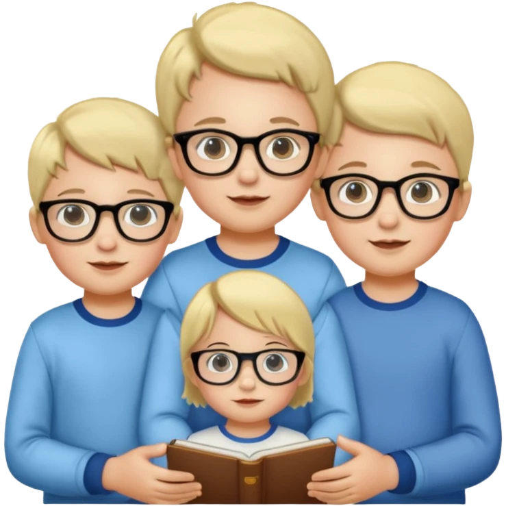 Triplets, one girl, two boys with glasses, age 3 emoji