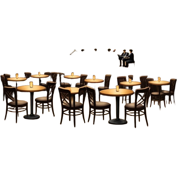 jazz club interior, spotlight on stage, musical notes, audience at tables emoji