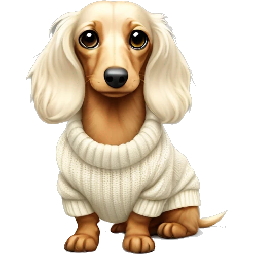 cream white colors long haired dachshund in sweater full body emoji