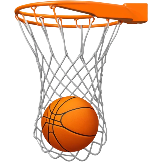 Basketball swishing through net, minimal design with just essential details, iOS emoji style emoji