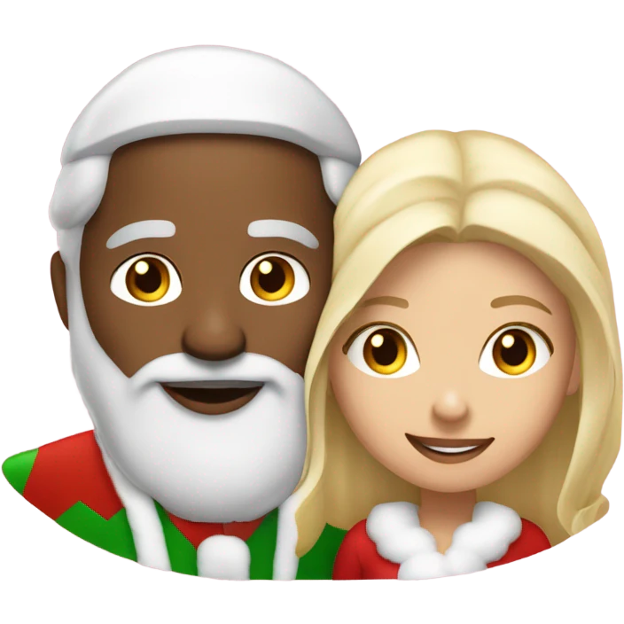 Indian man and blonde hair girl playing Mr & Mrs Claus  emoji
