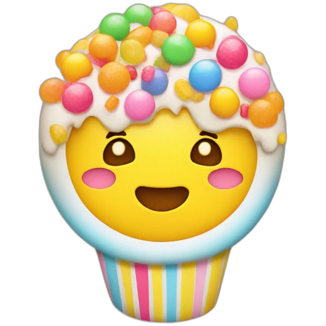 kawaii sticker of yellow face covered in candy emoji