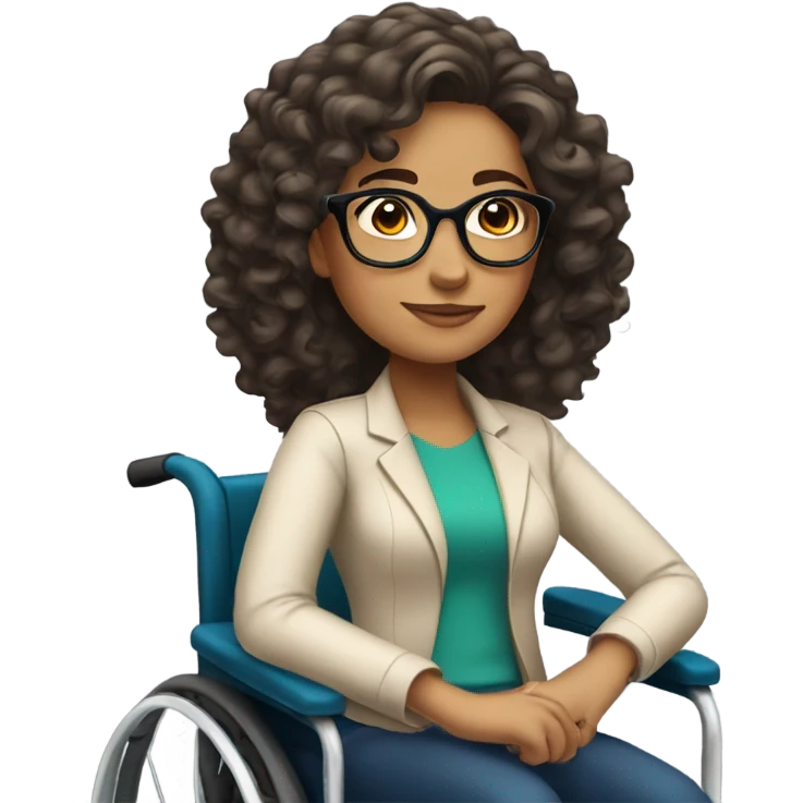 latina with long curly hair, wearing glasses, in a wheelchair emoji
