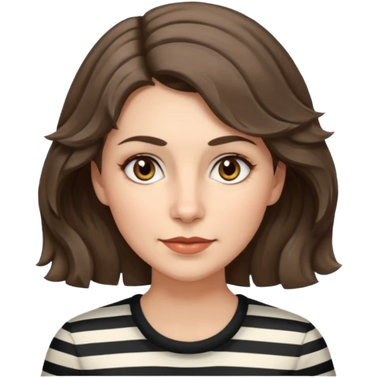 fair-skinned caucasian woman, 40s, chin-length rather wavy/unruly brown-ish hair with some white stripes (wolf haircut), hazel eyes. no glasses emoji