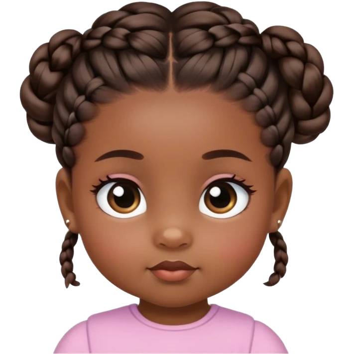 baby girl with dark brown skin with braided bun slant eye emoji