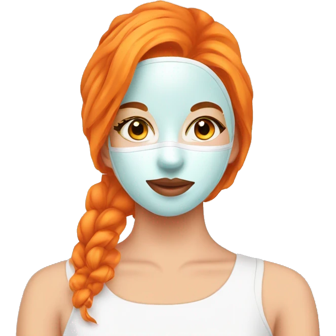 Girl with orange hair with face mask spa beauty full face relaxing emoji