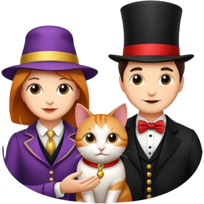 magician couple and their pet cat emoji