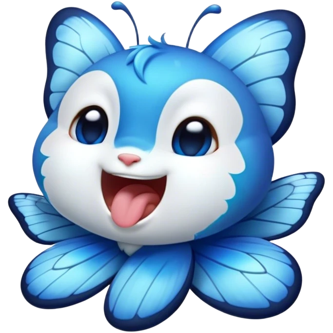 Cinematic Realistic Cute Yawning Blue Butterfly Portrait Emoji, Head tilted slightly with a dramatic, wide-open yawn, showcasing soft, downy sapphire wings with delicate, natural droop and half-closed, drowsy eyes rendered in exquisite detail, high shine, relaxed yet expressive, styled with a dash of subtle garden charm, soft glowing outline, capturing the essence of a sleepy yet affectionate blue butterfly that appears ready to rest its wings in quiet, enchanted slumber! emoji