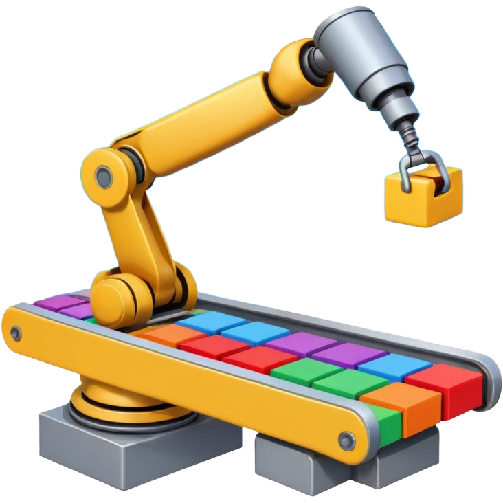 robot arm which is picking blocks on conveyor belt emoji