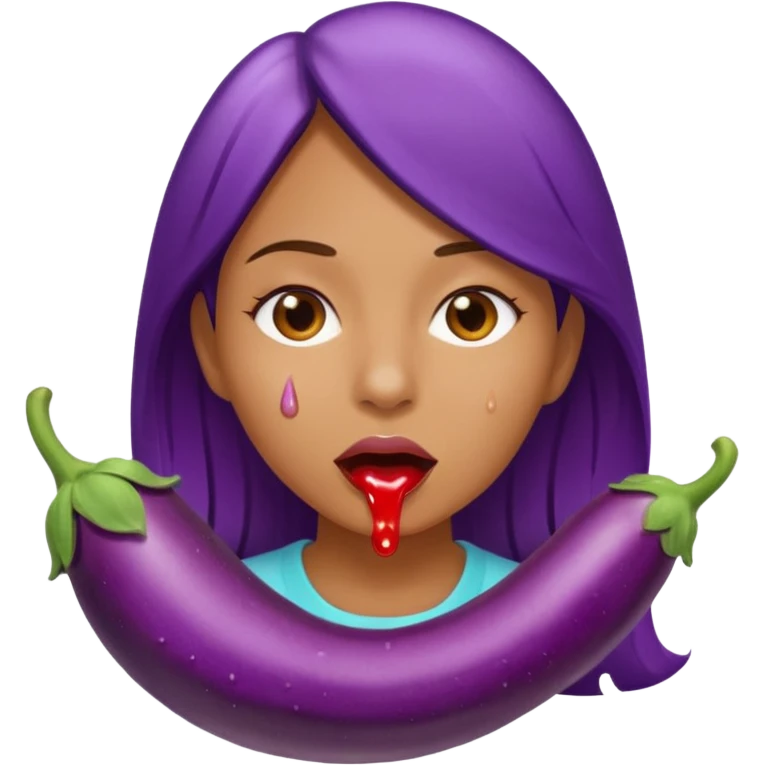Women with dripping saliva from her mouth while eating eggplant emoji