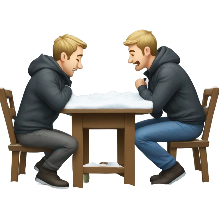 Two men sniffing snow off table emoji
