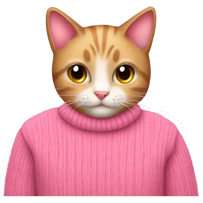 Pink sweater with pink cat art and ribbon emoji