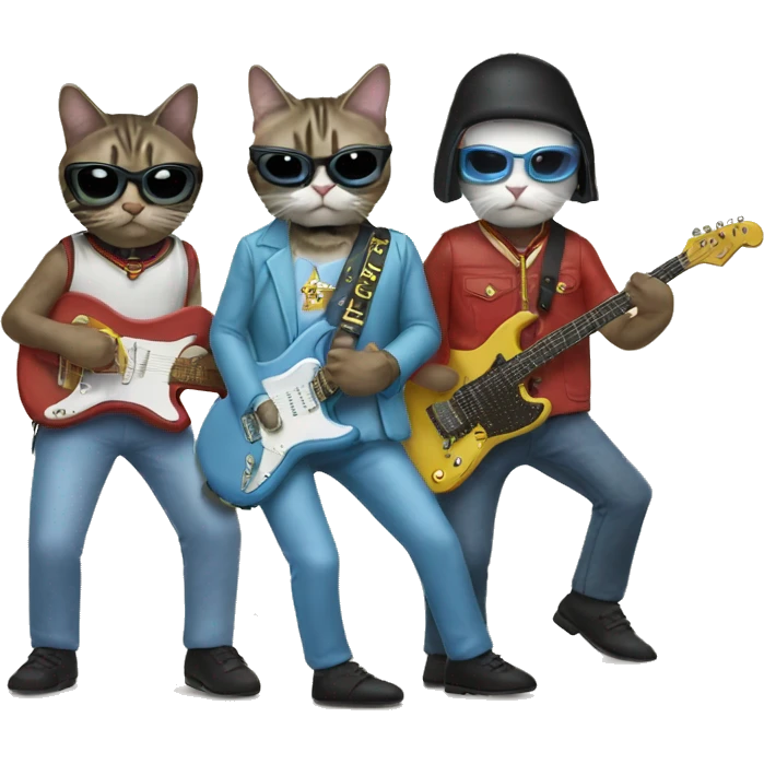 4 cats dressed as the band weezer emoji