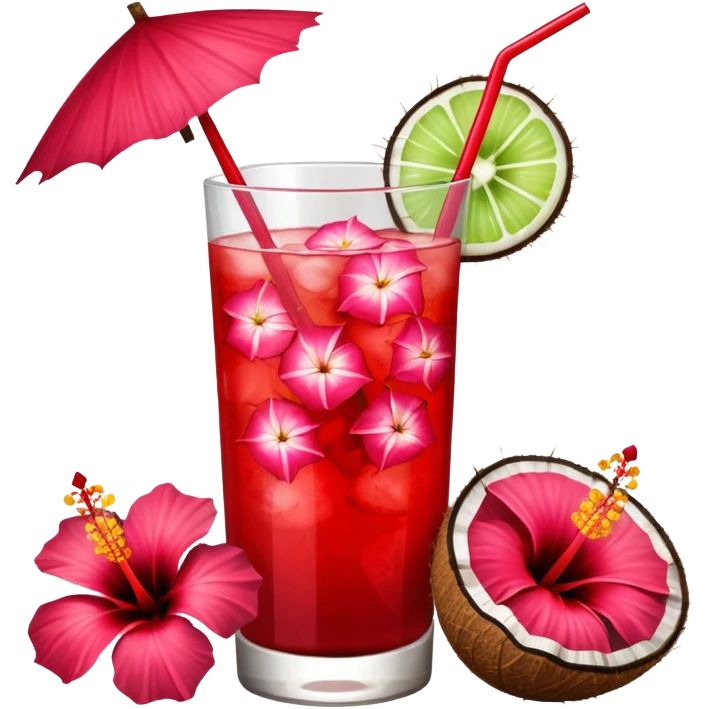 coconut drink with red flowers emoji
