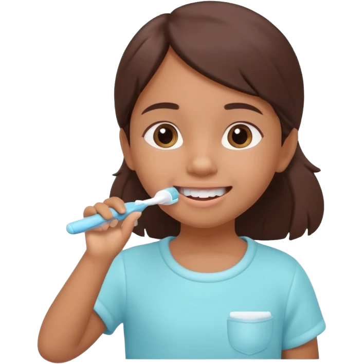 little brown girl brushing her teeth, pastel portrait, bright nourishing morning atmosphere, soft focus, isometric 3d plush emoji