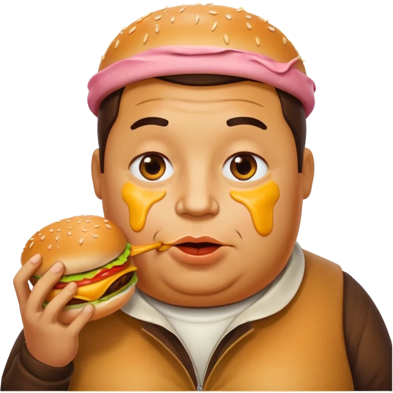 rotund person eating a burger emoji