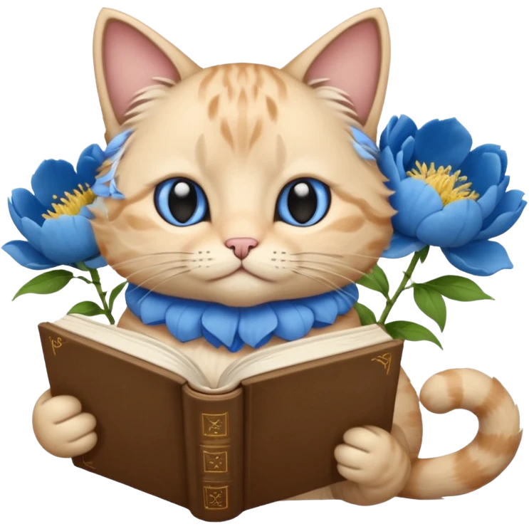 Beige Cat reading book + blue pion emoji