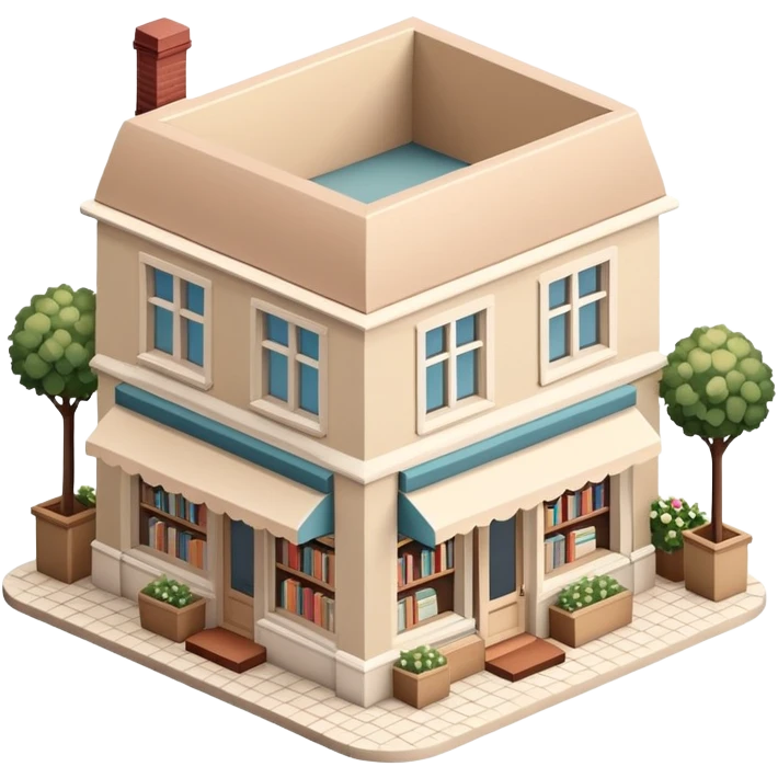 Isometric exterior little cozy beige bookstore dollhouse style 3D realistic  emoji