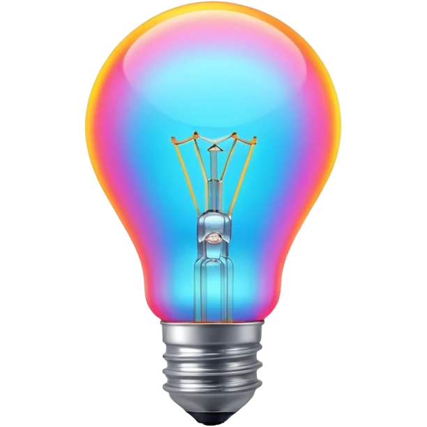 Generate a high-quality image of a glowing neon light bulb, bright vibrant colors, realistic glow effect, smooth gradient colors, no human figures, no facial features, no brand markings, simple dark background, high-reso

 emoji