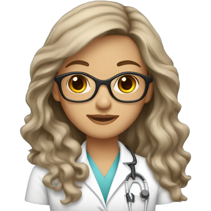 Female eye doctor brown long wavy hair emoji