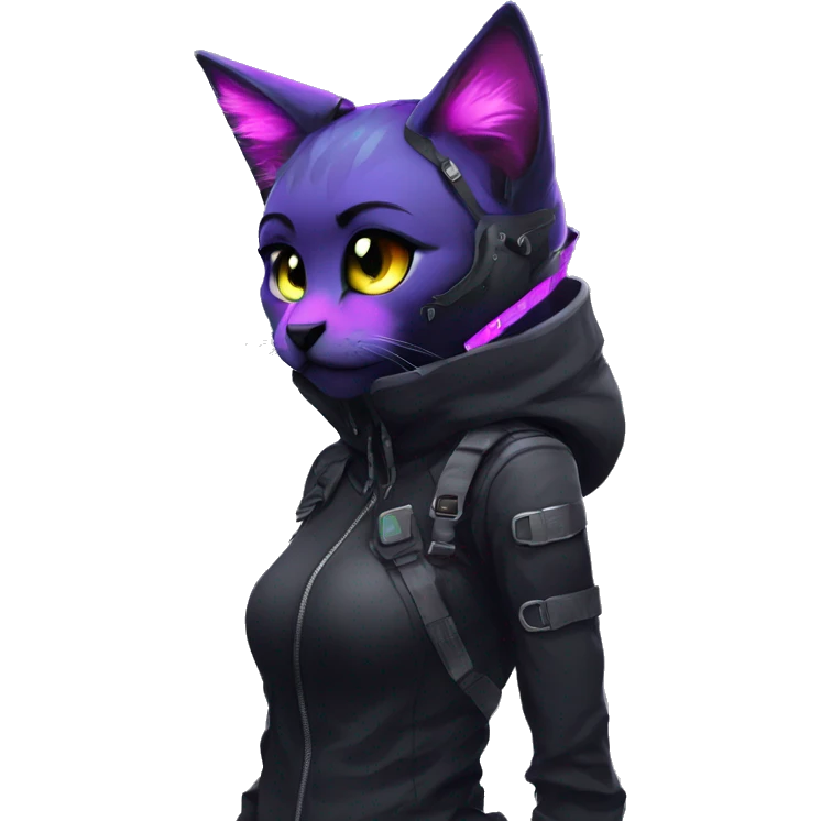 Edgy Shy Anthro cool pretty colorful dark cat-fursona techwear emoji