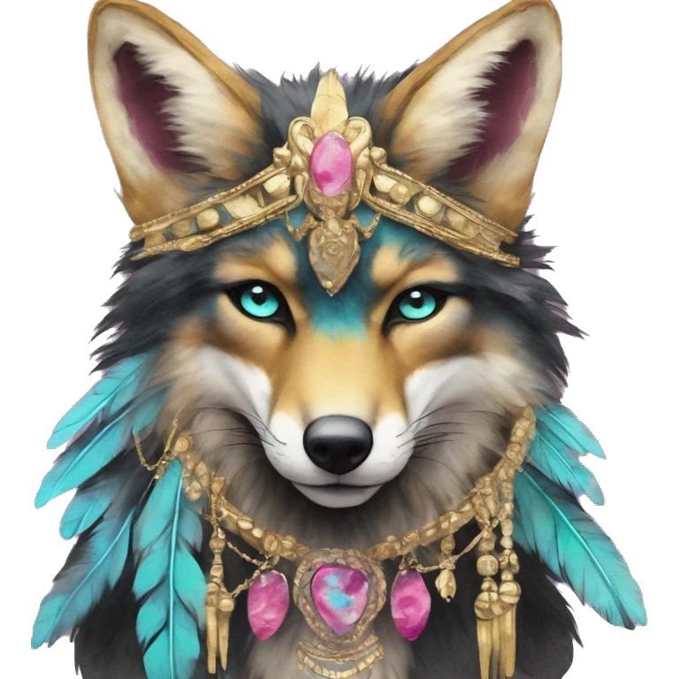 Dark black Beige cyan Pink magenta burgundy maroon cyan beige gray coyote fox black stripes wearing gold jewellery gold piercings gold gilded vintage watercolour tie dye black raven wings emoji