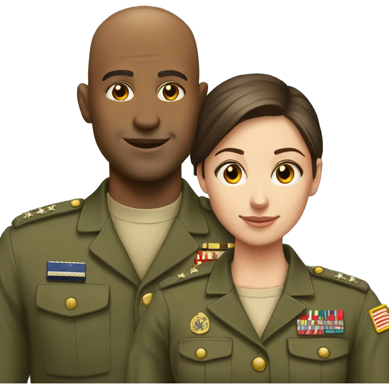 Bald man in military and his young brunette civilian girlfriend  emoji