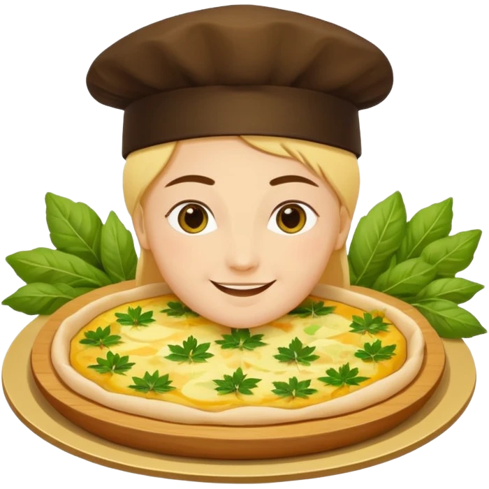 Georgian cuisine avatar in bright emoji-style illustration. Khachapuri and herbs, rich golden and green colors, simple shapes, flat design, strong character. emoji