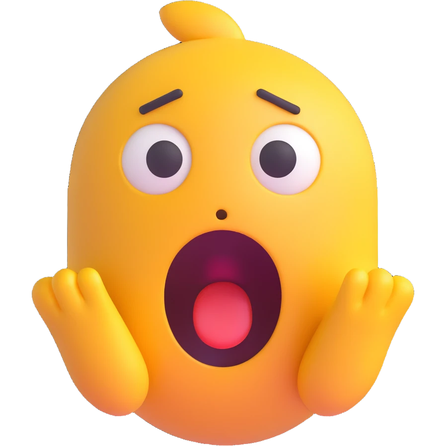 Shocked emoji in 3D style with a surprised expression, variant 7, no background, transparent background. emoji