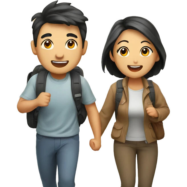 Cute Asian couple excitedly traveling  emoji